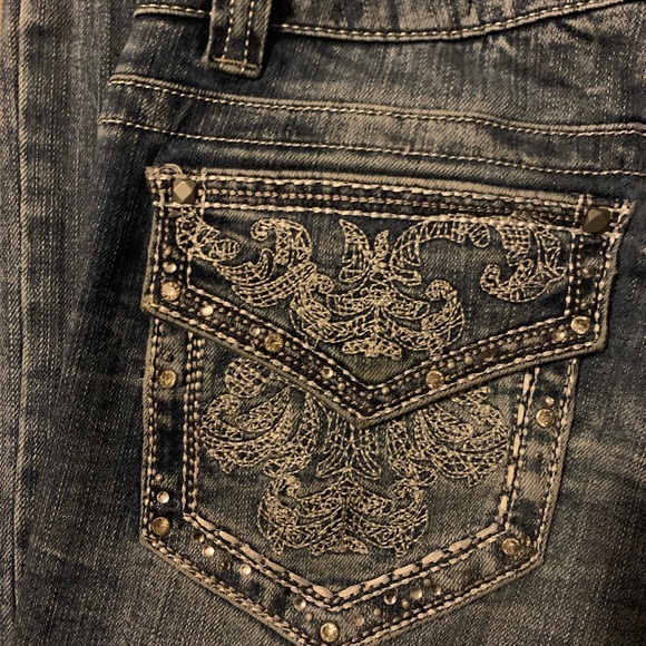💙 Petrol Blue Boot Cut Jeans with Embellished Pockets 💙 - Picture 7 of 9